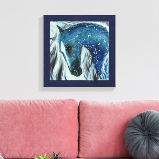 Blauwe spekel Paard Kunst op Verpakt Canvas (Insitu (Woonkamer))