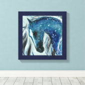 Blauwe spekel Paard Kunst op Verpakt Canvas (Insitu (Houten vloer))