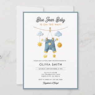 Blauwe Spijkerbaby Is Op Weg Baby Shower Kaart