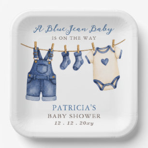 Blauwe Spijkerbaby Is Op Weg Jongens Baby Shower Papieren Bordje