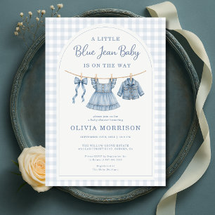 Blauwe Spijkerbaby Meisje Geruite Baby Shower Kaart