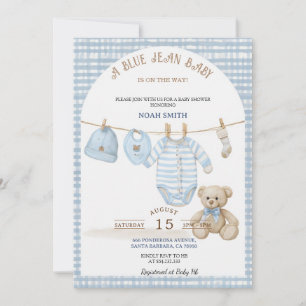 Blauwe spijkerbaby shower uitnodiging   Blauwe Gin