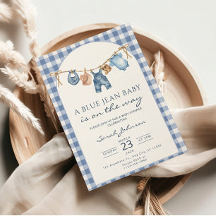 Blauwe spijkerbaby shower uitnodiging cowboy