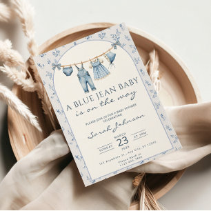 Blauwe spijkerbaby shower uitnodiging cowboy