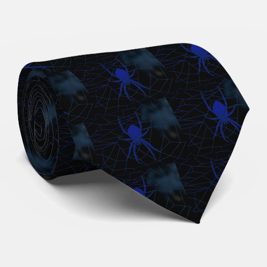 Blauwe spin in web, webbing stropdas (Opgerold)
