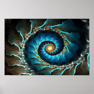 blauwe spiraalvormige abstracte ontwerpfractal poster