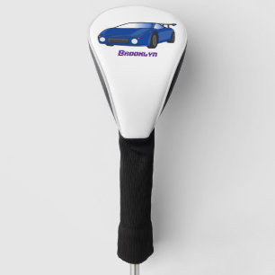 Blauwe sportwagen met afbeelding van luchtfolie golfheadcover