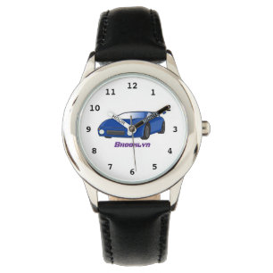 Blauwe sportwagen met afbeelding van luchtfolie horloge