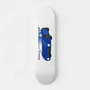 Blauwe sportwagen met afbeelding van luchtfolie skateboard