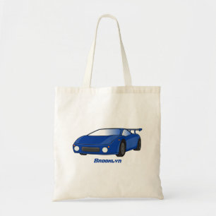 Blauwe sportwagen met afbeelding van luchtfolie tote bag