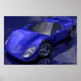 Blauwe sportwagen poster