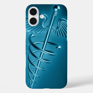 Blauwe staaf van Asclepius iPhone 16 Plus Hoesje