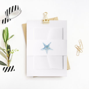 Blauwe staarten, band, strand bruiloft uitnodigingen wikkel