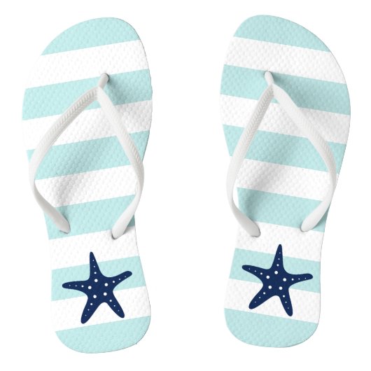 Blauwe staartvis op mintstripes teenslippers (Voetbed)