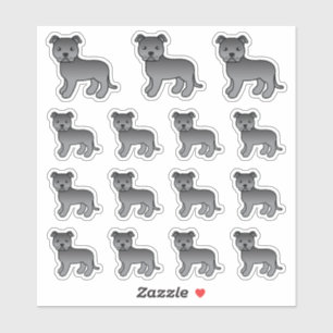 Blauwe Staffordshire Bull Terrier Moppige Cartoon Sticker