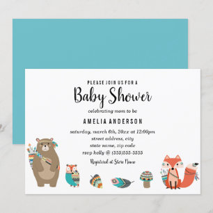 Blauwe Stam Dieren Baby Shower Uitnodiging