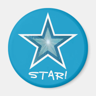 Blauwe Star-koelkast "STAR!" magneet rond blauw