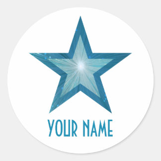 Blauwe Star 'Name' rond sticker wit