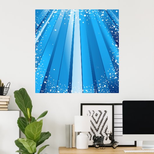 Blauwe Starburst Schittering met Lichtstralen Poster (Thuiskantoor)