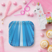 Blauwe Starburst Sparkle met stralende lichtstrale Papieren Bordje (Feest)