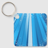 Blauwe Starburst Sparkle met stralende lichtstrale Sleutelhanger (Voorkant)
