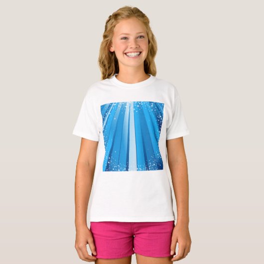 Blauwe Starburst Sparkle met stralende lichtstrale T-shirt (Voorkant volledig)