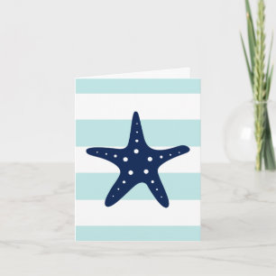 Blauwe Starfish op Mint Stripes Bedankkaart
