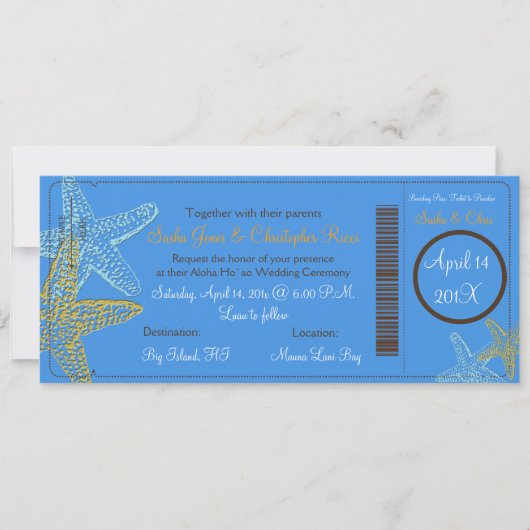 BLAUWE STARFISH WEDDING INVITATIONS KAART (Voorkant)