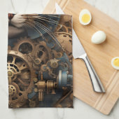 blauwe steampunk kat AI kunst keukenhanddoek (Quarter Fold)