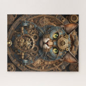 blauwe steampunk kat AI kunst puzzel (Horizontaal)