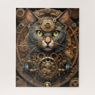 blauwe steampunk kat AI kunst puzzel Legpuzzel