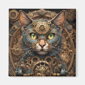 blauwe steampunk kat AI kunstmagneet Magneet (Voorkant)