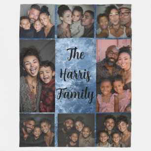 Blauwe Steen Familie Foto Collage Fleece Deken