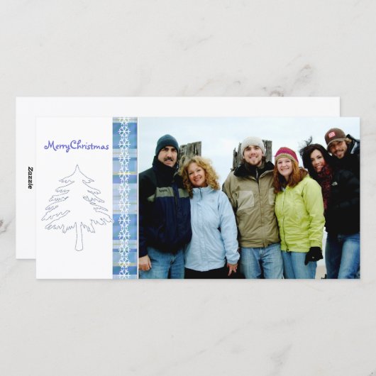 Blauwe stekelboom en snowflake kerst feestdagenkaart (Voorkant / Achterkant)