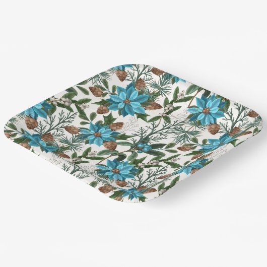 Blauwe stekels en pijnbomen papieren bordje (Gebogen)