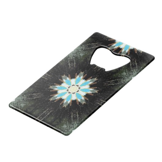blauwe ster-burst geometrisch zwart kredietkaart flessenopener (Achterkant Gekanteld)
