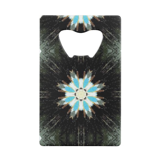 blauwe ster-burst geometrisch zwart kredietkaart flessenopener (Achterkant)