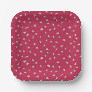 Blauwe Ster Doodles Verspreid over Rood Papieren Bordje