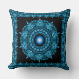 Blauwe ster fractal omlijst ornament kussen