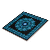 Blauwe ster fractal omlijst ornament tegeltje (Zijkant)