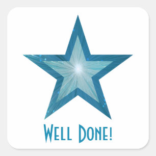 Blauwe ster 'Goed gedaan' vierkante sticker wit