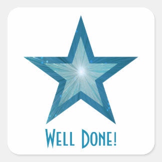Blauwe ster 'Goed gedaan' vierkante sticker wit
