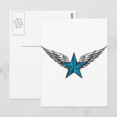 Blauwe ster met vleugels briefkaart (Voorkant / Achterkant)