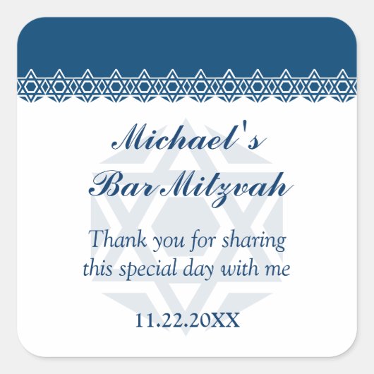 Blauwe ster van David Bar-Bat Mitzvah Vierkante Sticker (Voorkant)