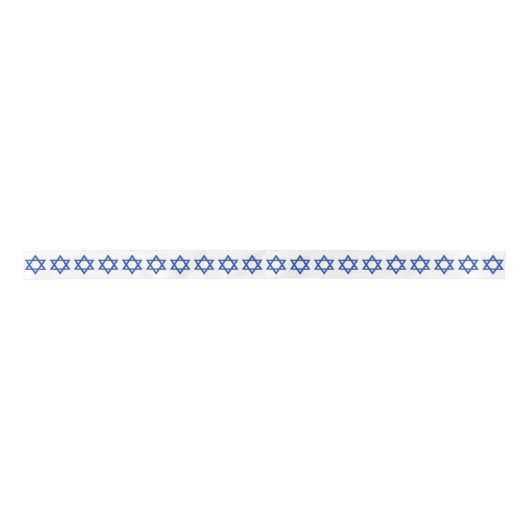 Blauwe ster van David op White Satin Ribbon Lint (Voorkant)