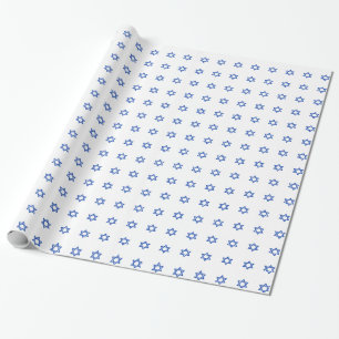 Blauwe Ster van David op Wit Cadeaupapier