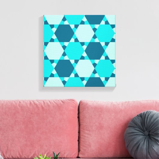 Blauwe ster van David Optical Illusion Pattern Canvas Afdruk (Insitu (Woonkamer))