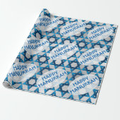 Blauwe ster van David Pattern / Happy Hanukkah Cadeaupapier (Uitgerold)