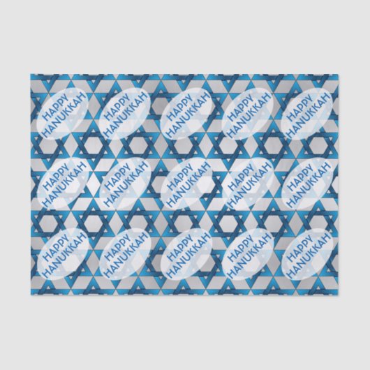 Blauwe ster van David Pattern / Happy Hanukkah Tissuepapier (Voorkant)