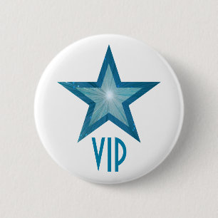 Blauwe ster 'VIP' knop wit Ronde Button 5,7 Cm